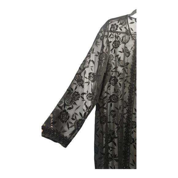 Due Per Due Womens 22W KIMONO Duster Black Velvet Burnout Sheer Floral Beaded - Picture 3 of 9